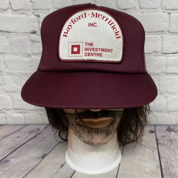 Vintage Trucker Hat Mesh Cap Snapback Burgundy Bayford - Merrifield Investment - Picture 1 of 9